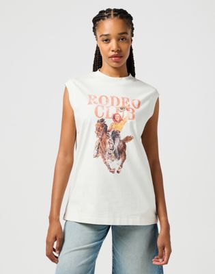Majica brez rokavov Wrangler Wrangler Rodeo Club Graphic Muscle Tank Top Bela | 112362574:XS