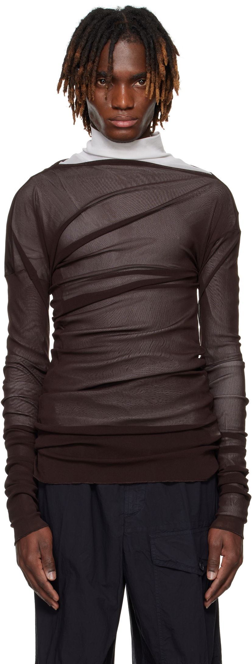Pleteni pulover Dries Van Noten Dries Van Noten Sheer Draped T-shirt Rjava | 251-021127-1513