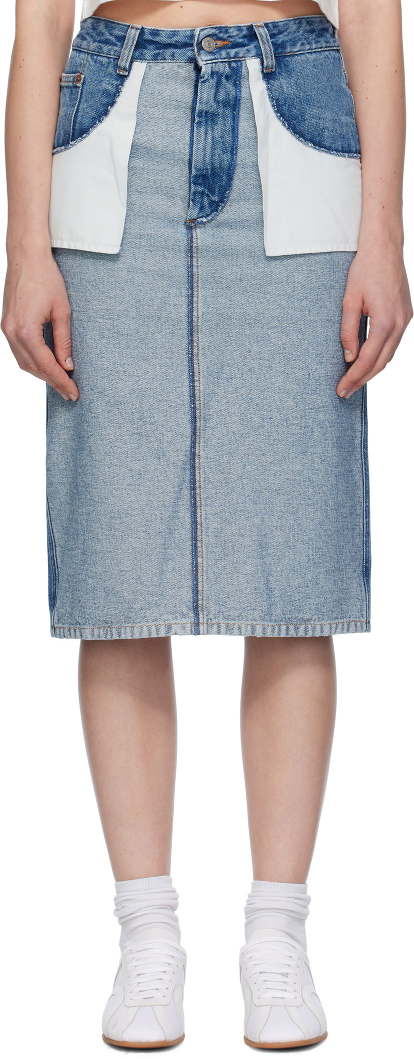 Krila Maison Margiela MM6 Maison Margiela Faded Denim Midi Skirt Modra | S52ME0024 M30018
