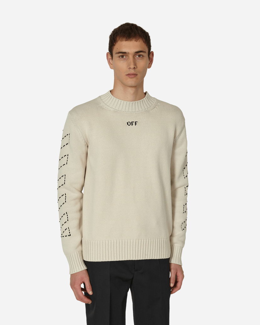 Pleteni pulover Off-White Stitch Arrows Diags Knit Sweater Beige Bež | OMHE172F23KNI001 6110