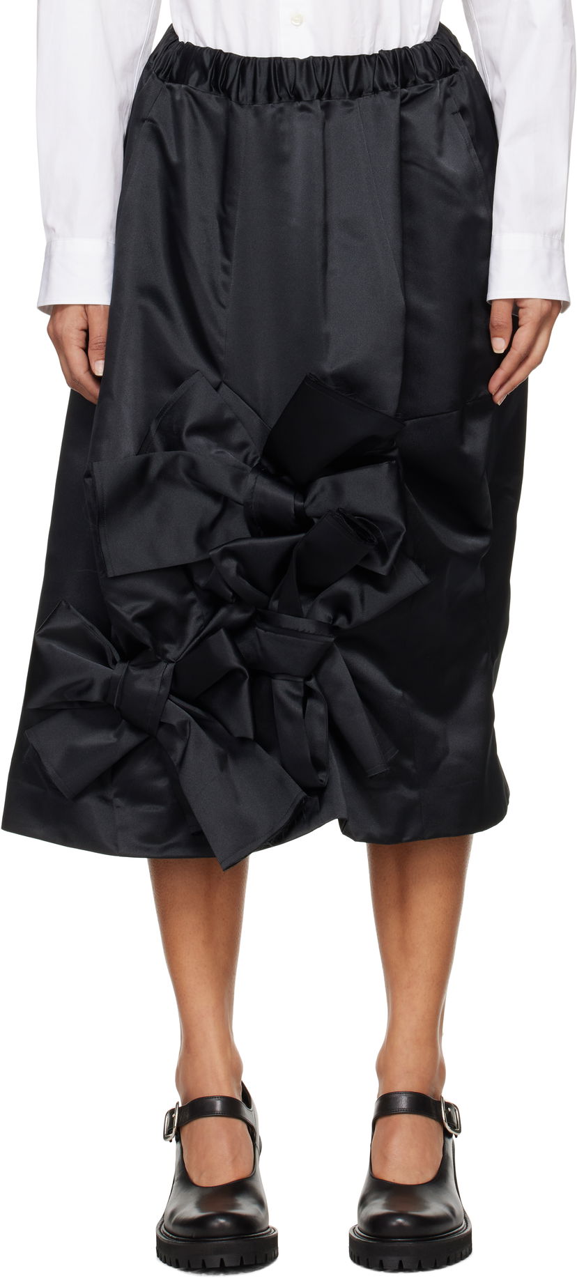 Krila Comme des Garçons Comme des Garçons Satin Midi Skirt with Bow Detail Črna | GN-S016-051