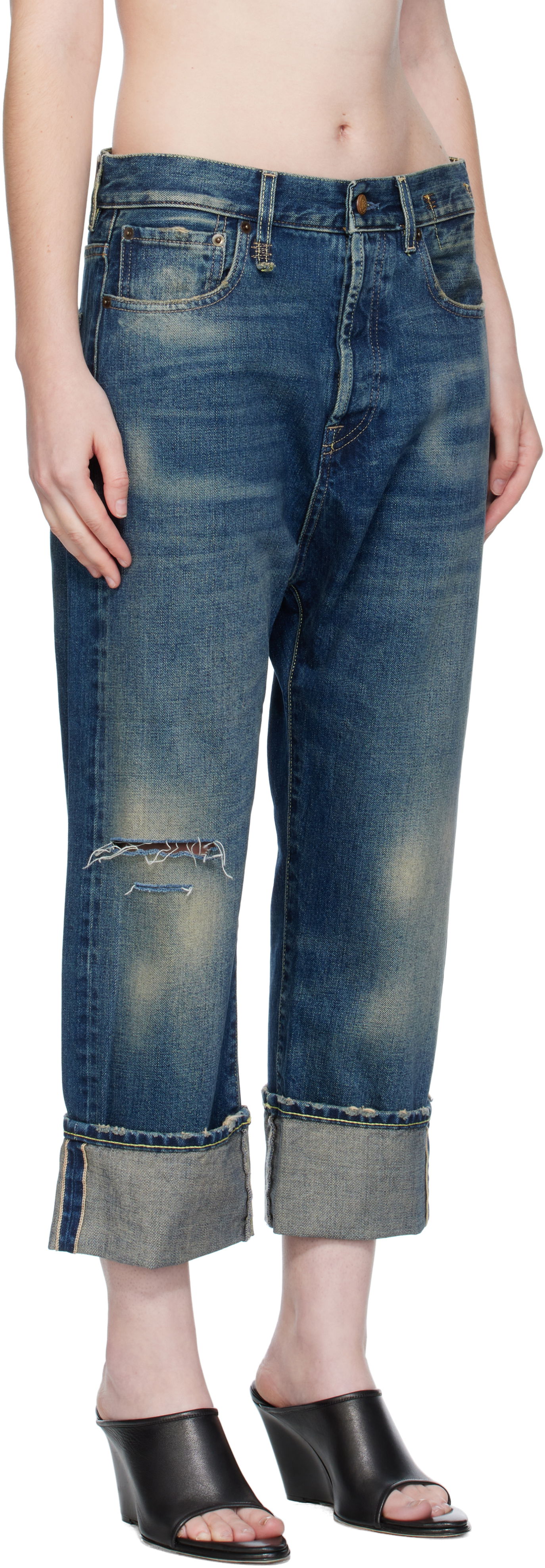 Kavbojke R13 R13 Cuffed Tailored Drop Cropped Jeans Modra | R13WD194-D341C, 1