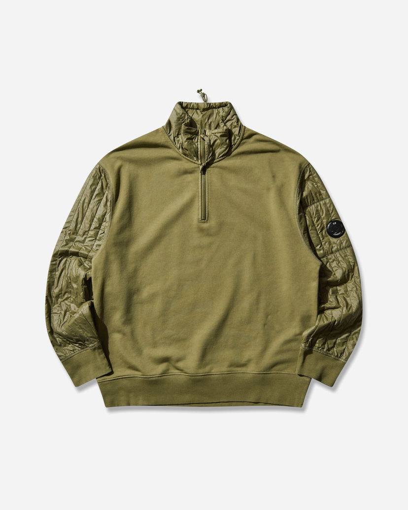 Pulover C.P. Company Diagonal Raised Fleece Mixed Half Zip Sweatshirt Zelena | 19CMSS052A-005835M 652