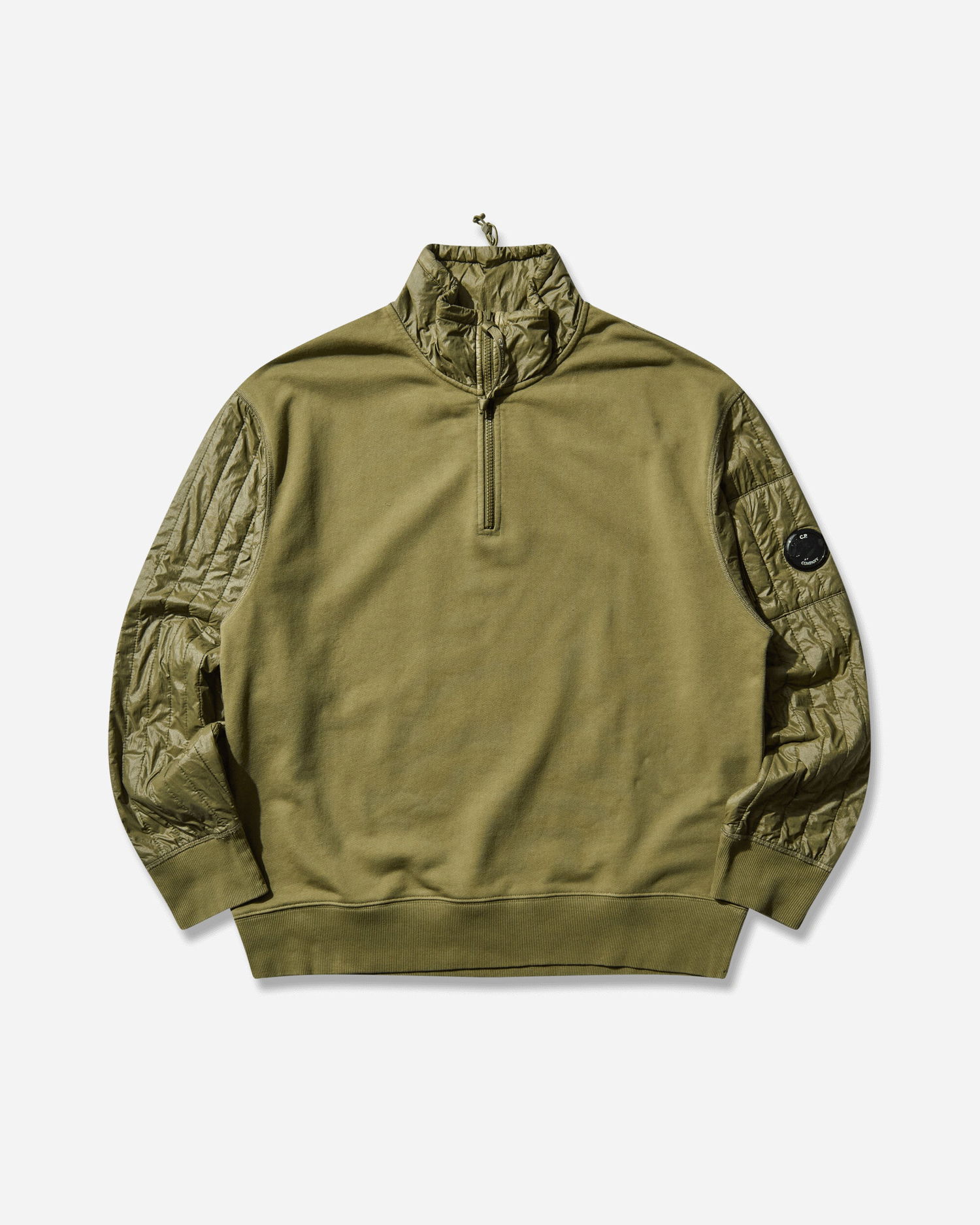 Pulover C.P. Company Diagonal Raised Fleece Mixed Half Zip Sweatshirt Zelena | 19CMSS052A-005835M 652, 0