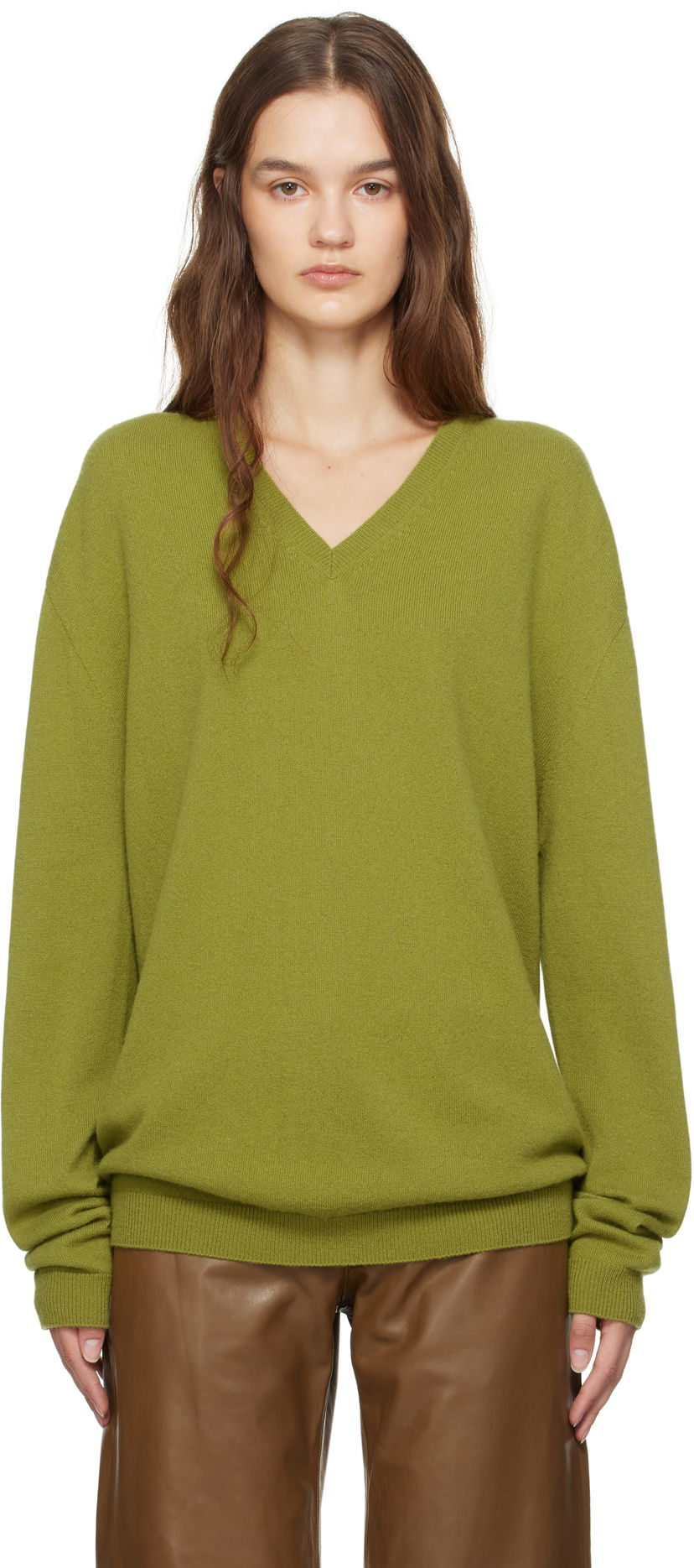 Pleteni pulover The Row Isaora V-Neck Knit Sweater Zelena | 8568-Y556