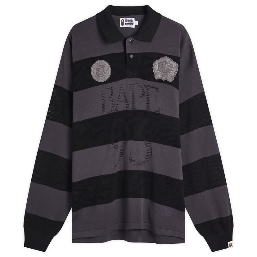 Majica BAPE A Bathing Ape Jacquard Multi Logo Stripe Relaxed Fit Long Sleeve T-Shirt, Size Large Siva | 001LTL301309M-BLK