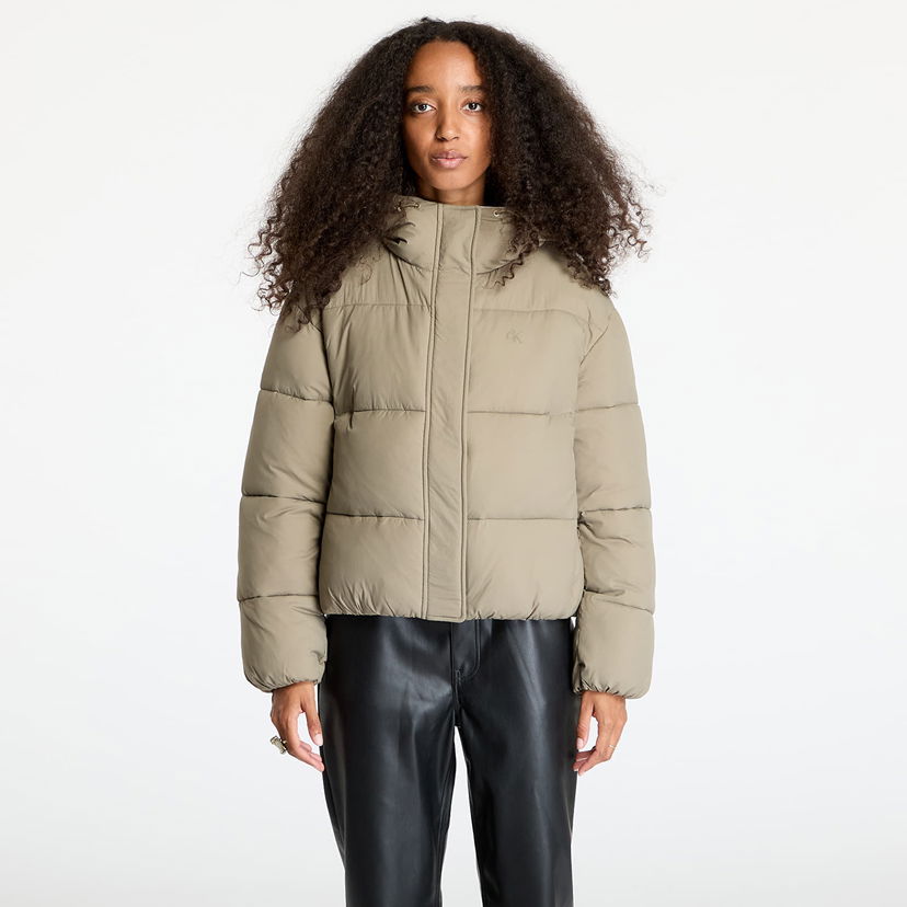 Puhovka CALVIN KLEIN Jeans Logo Short Hooded Puffer Jacket Gray Bež | J20J224112 PAV