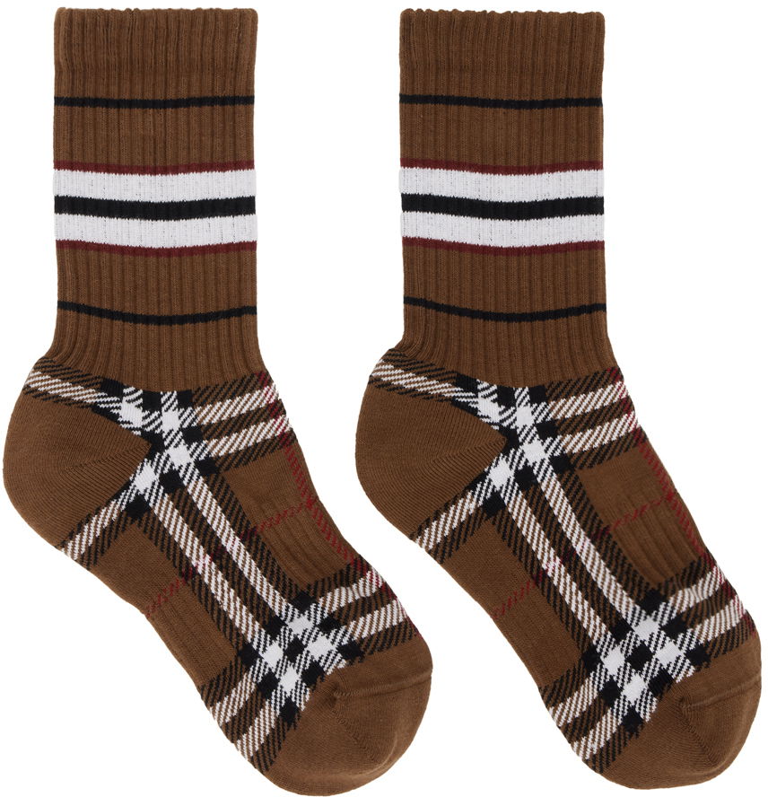 Nogavice Burberry Check Mashup Socks Rjava | 8059188, 0