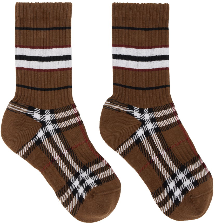 Nogavice Burberry Check Mashup Socks Rjava | 8059188