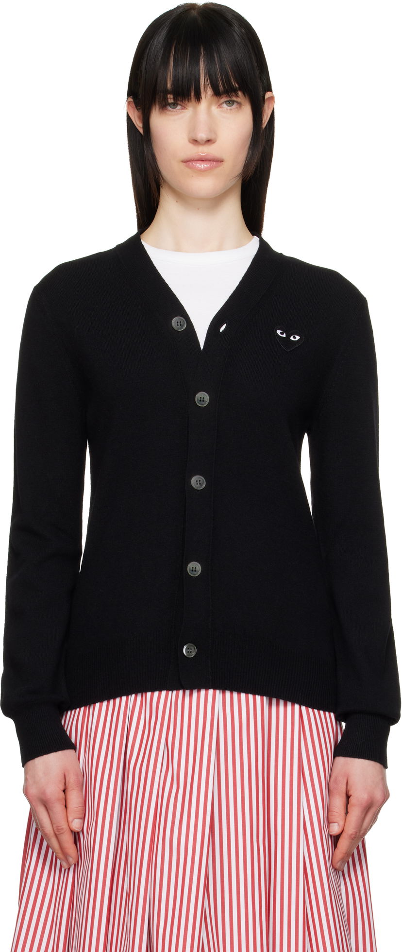 Pleteni pulover Comme des Garçons COMME des GARÇONS PLAY Heart Cardigan Črna | AX-N024-051