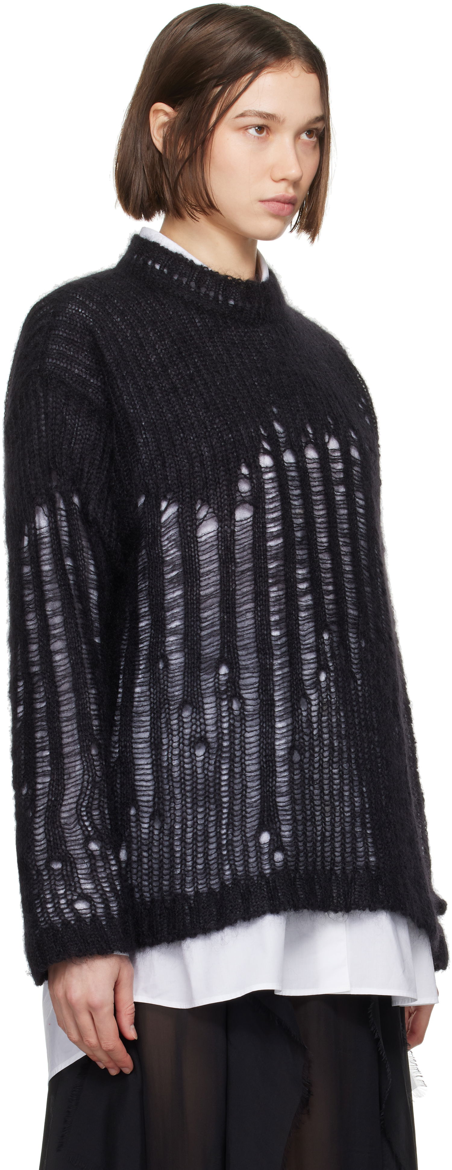 Pleteni pulover Ann Demeulemeester Ann Demeulemeester Rigmor Oversize Distressed Sweater Črna | 2402-W-KN09-KN044-099, 1