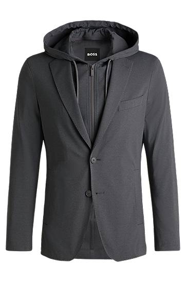 Jakna BOSS BOSS Slim-Fit Hooded Blazer Siva | 50535058