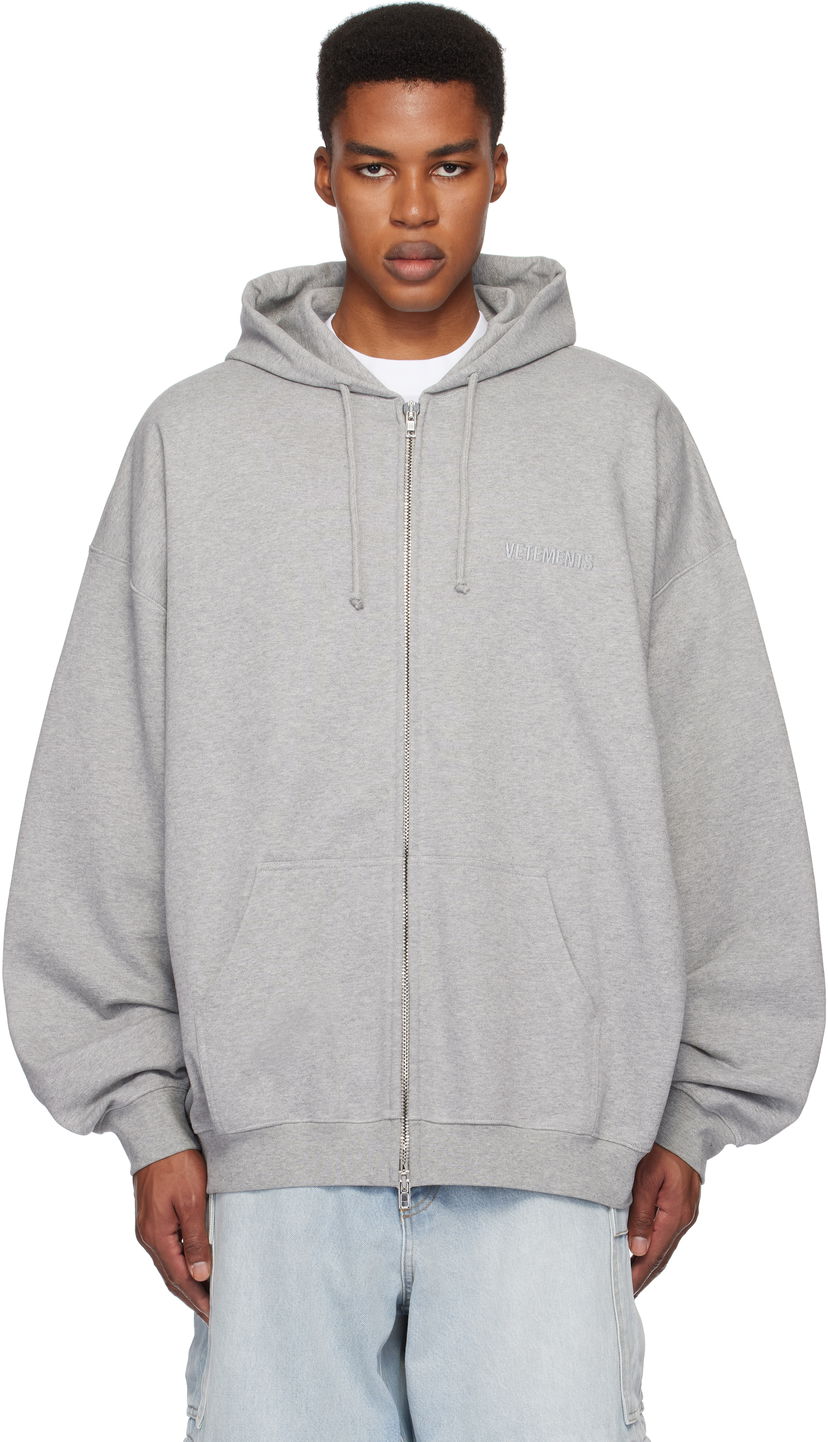 Pulover VETEMENTS Embroidered Logo Oversized Zip-Up Hoodie Siva | UA66HD810G