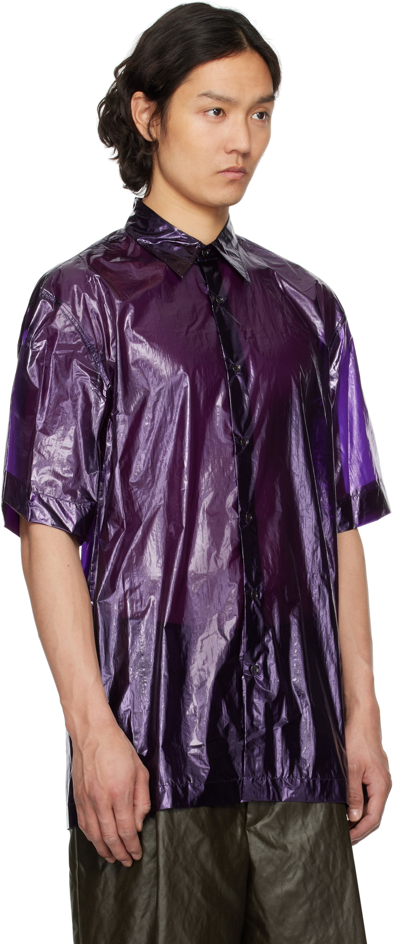 Srajce Dries Van Noten Dries Van Noten Sheer Short Sleeve Shirt Lila | 251-020762-1258, 1
