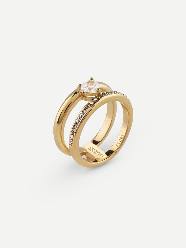 Prstan GUESS Double Band Ring With Crystal Accents Kovinski | JUBR04661JW