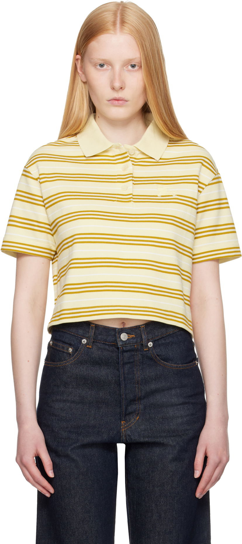 Polo majica Burberry Burberry Cropped Striped Polo Rumena | 8106271