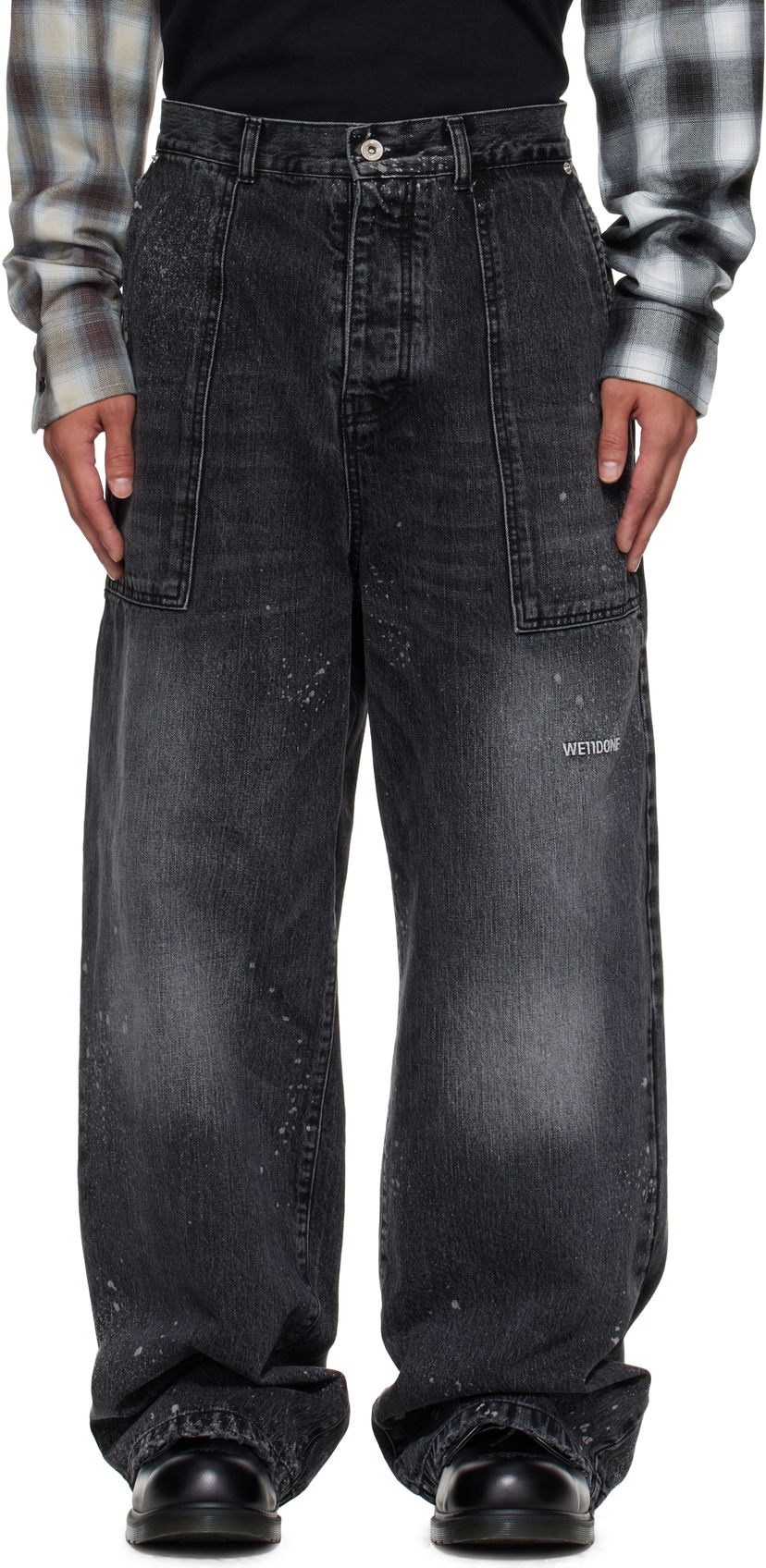 Kavbojke We11done Carpenter Wide-Leg Distressed Paint Splatter Jeans Črna | WD-DP2-25-340-M-BK