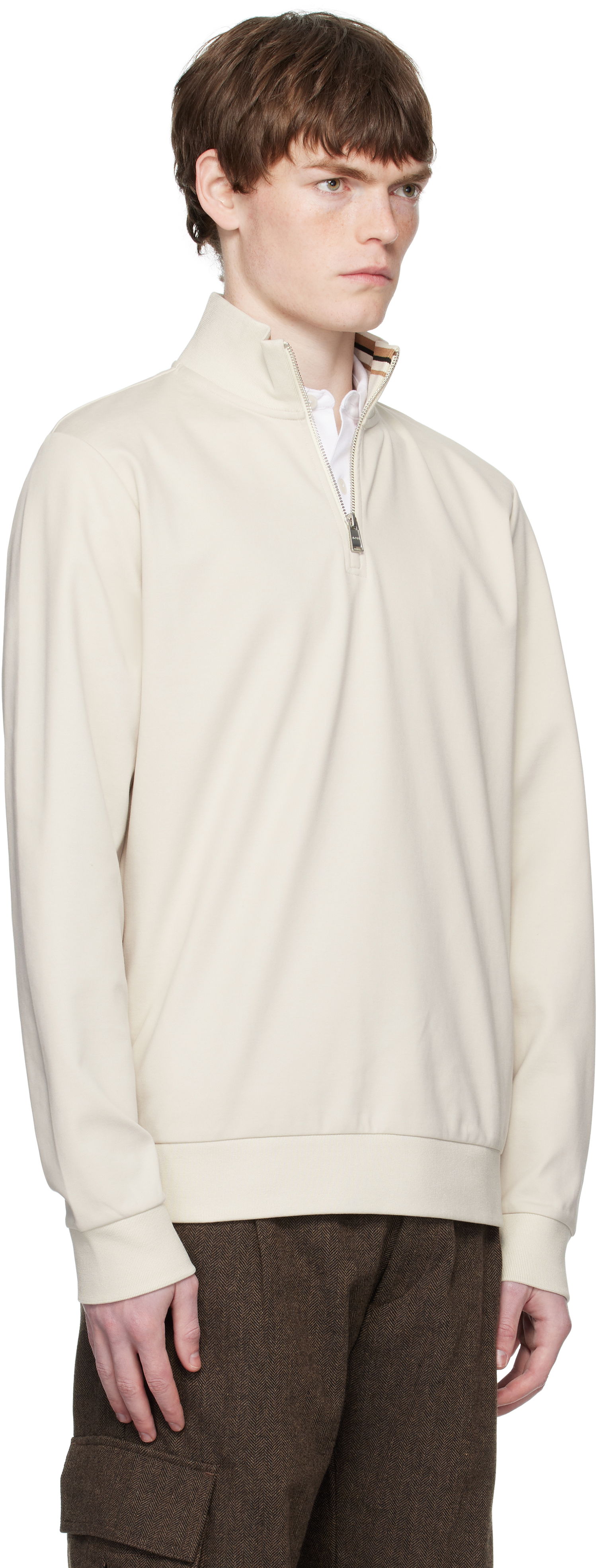 Pulover BOSS Cotton Blend Zip Neck Sweatshirt Črna | 50543887, 1