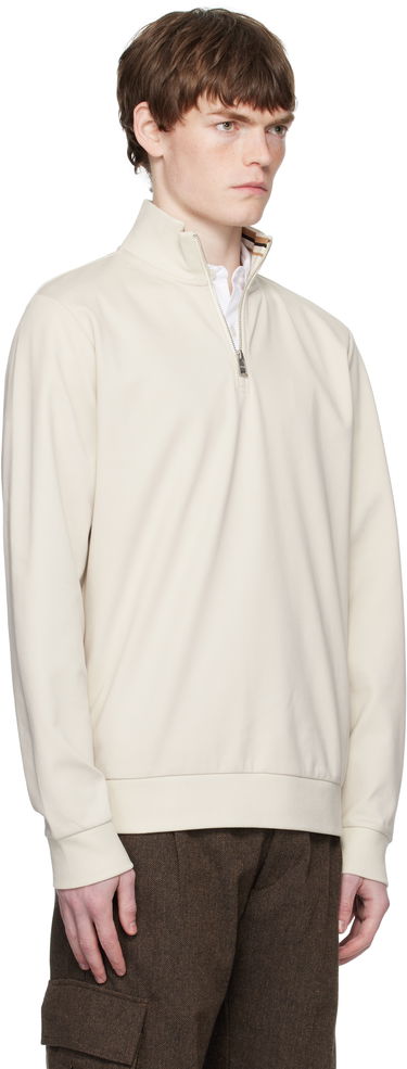 Pulover BOSS Cotton Blend Zip Neck Sweatshirt Črna | 50543887, 1