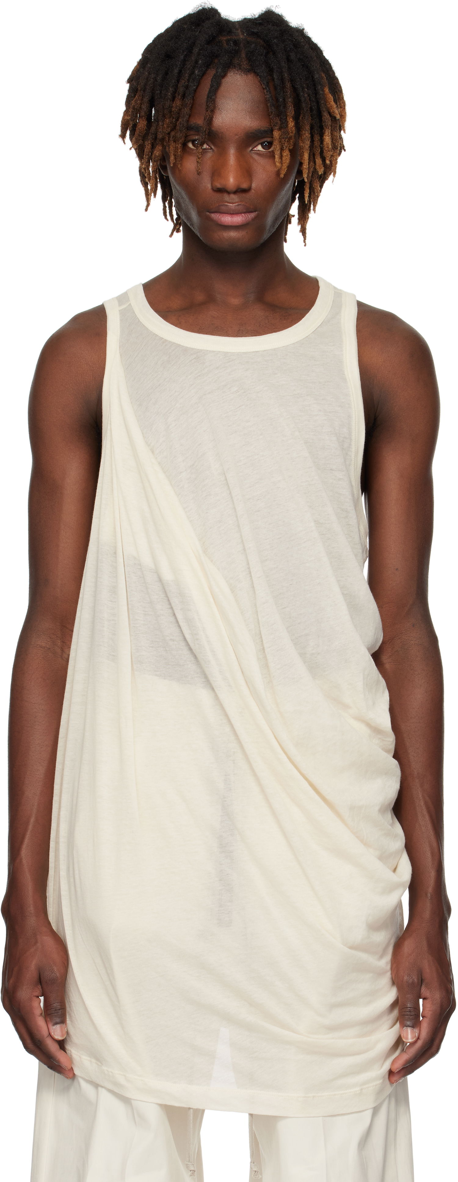 Majica brez rokavov Rick Owens Rick Owens Hollywood Anthem Draped Tank Top Bela | RU01E5152 UC, 0