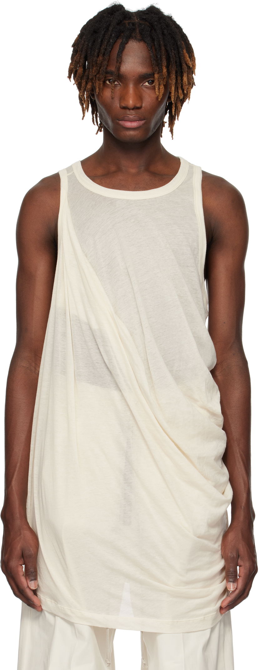 Majica brez rokavov Rick Owens Rick Owens Hollywood Anthem Draped Tank Top Bela | RU01E5152 UC
