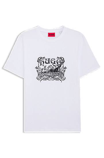 Majica BOSS Cotton-jersey T-shirt with Ornate Deer Graphic Bela | 50548565