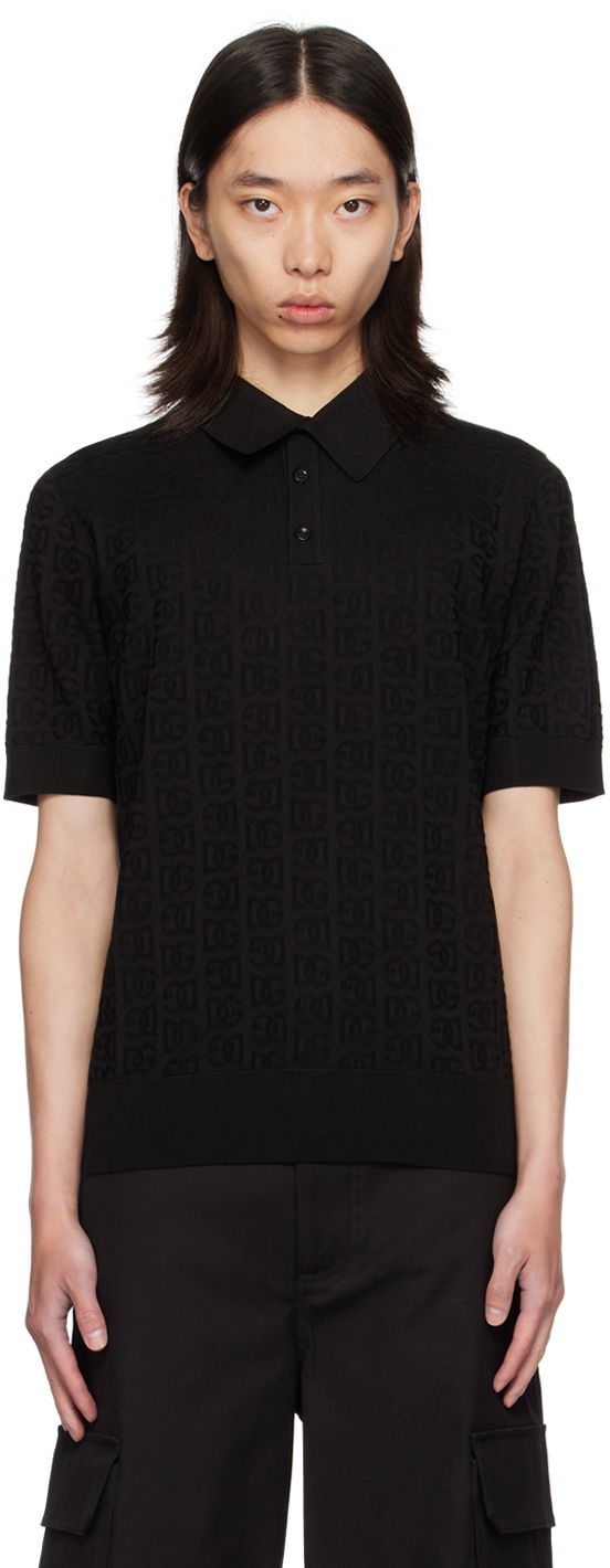 Polo majica Dolce & Gabbana Dolce&Gabbana Logo Jacquard Polo Črna | GXZ15TJBSKE