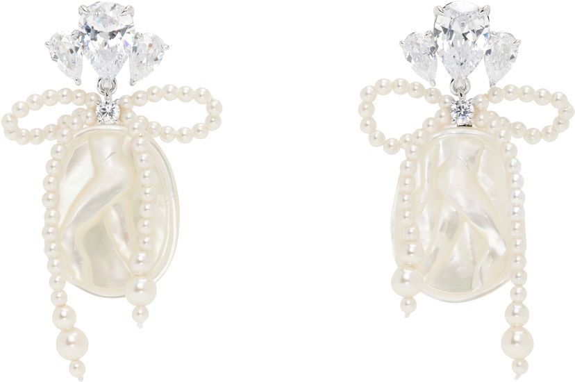 Uhani SHUSHU/TONG SHUSHU/TONG YVMIN Edition Pearl Bow Shell Earrings Bela | 24709WHT00DLR