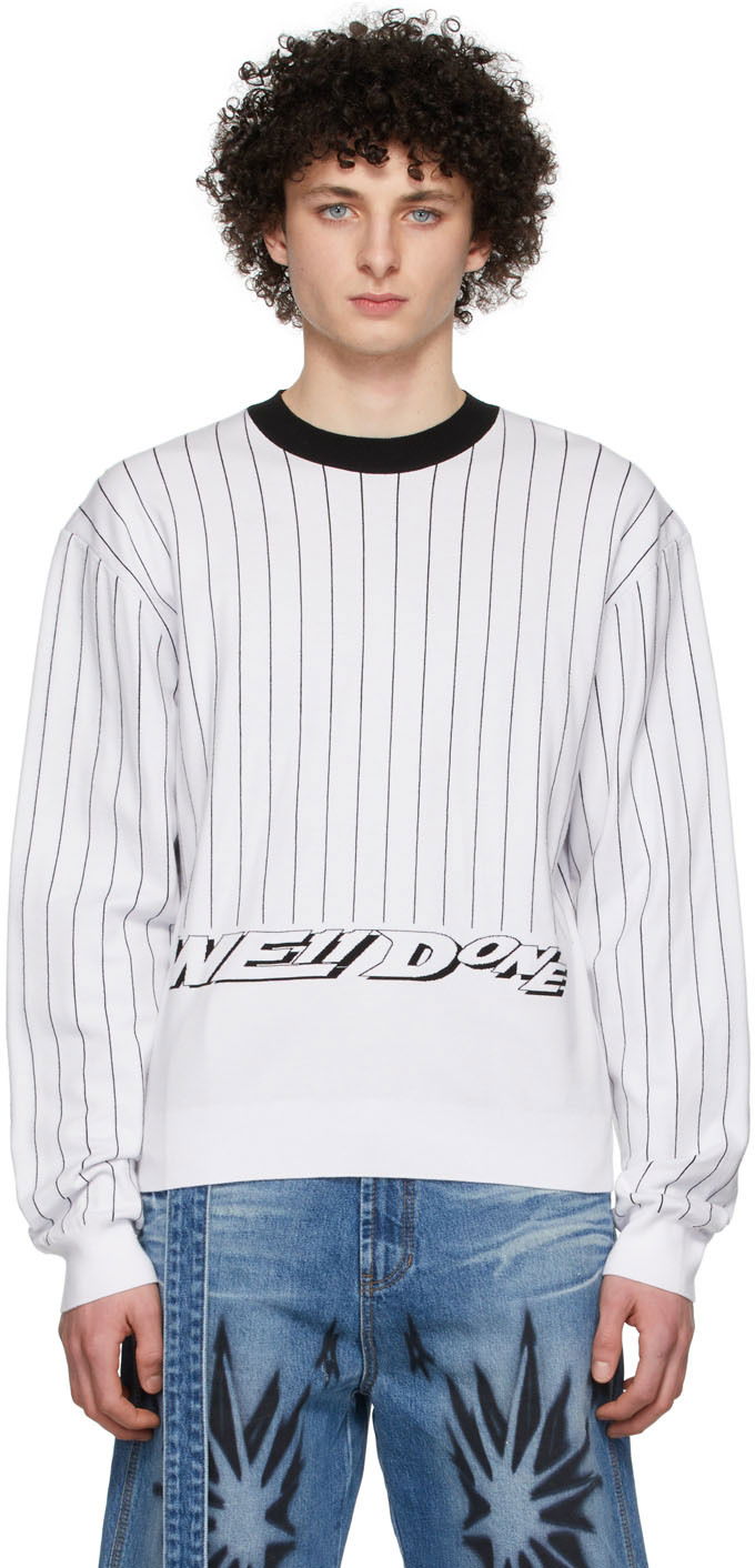 Pleteni pulover We11done We11done Pinstripe Rayon Sweater Bela | WD-KT1-22-619-U-WH