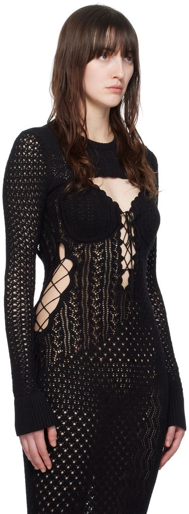 Obleke GUIZIO Guizio Micro Crop Open Knit Sweater Črna | S24710S035, 1
