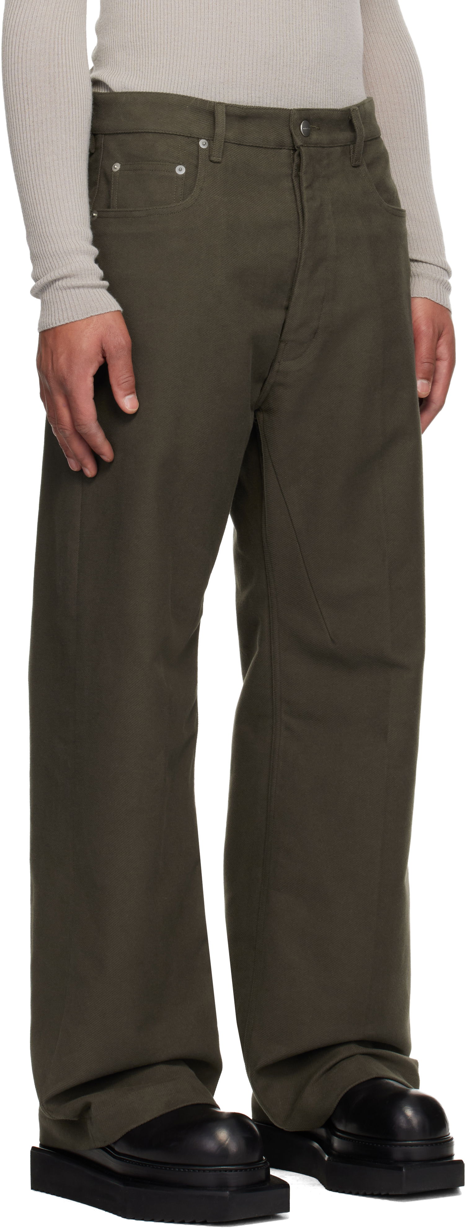 Kavbojke Rick Owens Concordians Geth Wide-Leg Twill Jeans Zelena | RU02E1333 TB, 1