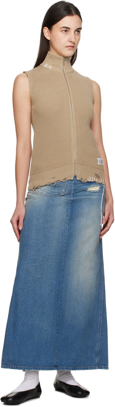 Pleteni pulover Maison Margiela MM6 Maison Margiela Eaten Knit Zip-Up Vest Bež | S52FB0095 M13089, 3