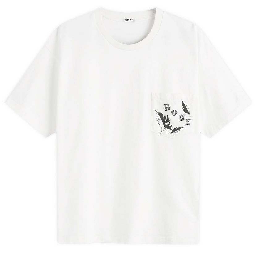 Majica Bode Bode Beaded Leaf Pocket T-Shirt, Size Large Bela | MRF25CS020