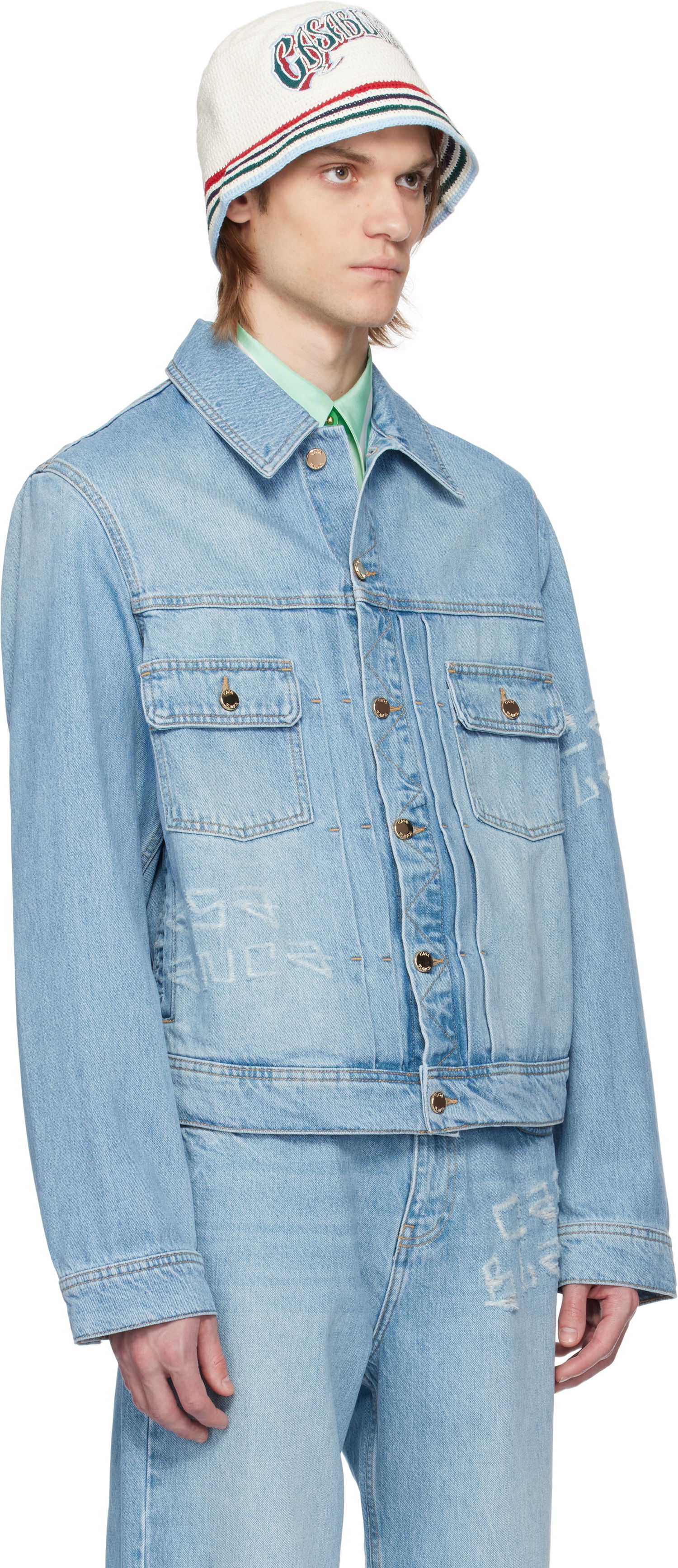 Jakna Casablanca Casablanca Graffiti Distressed Denim Jacket Modra | MS25-JK-343-01, 1