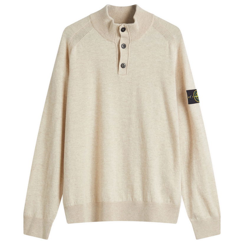 Pleteni pulover Stone Island Stone Island Geelong Wool Half Button Knit, Size Large Bež | K1S155100043-V0M9A