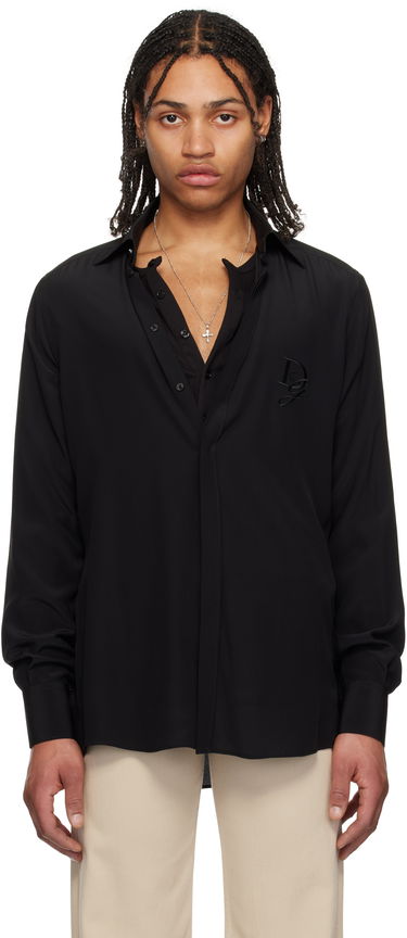 Srajce Dolce & Gabbana Dolce&Gabbana Silk Logo Embroidered Shirt Črna | G5MO1ZFU1UQ, 0