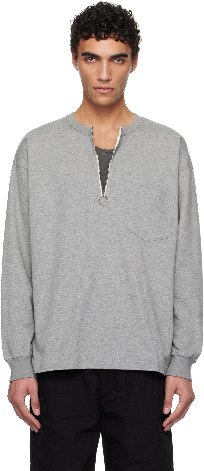 Pulover NANAMICA nanamica Half Zip Long Sleeve T-Shirt Siva | S25SH013U