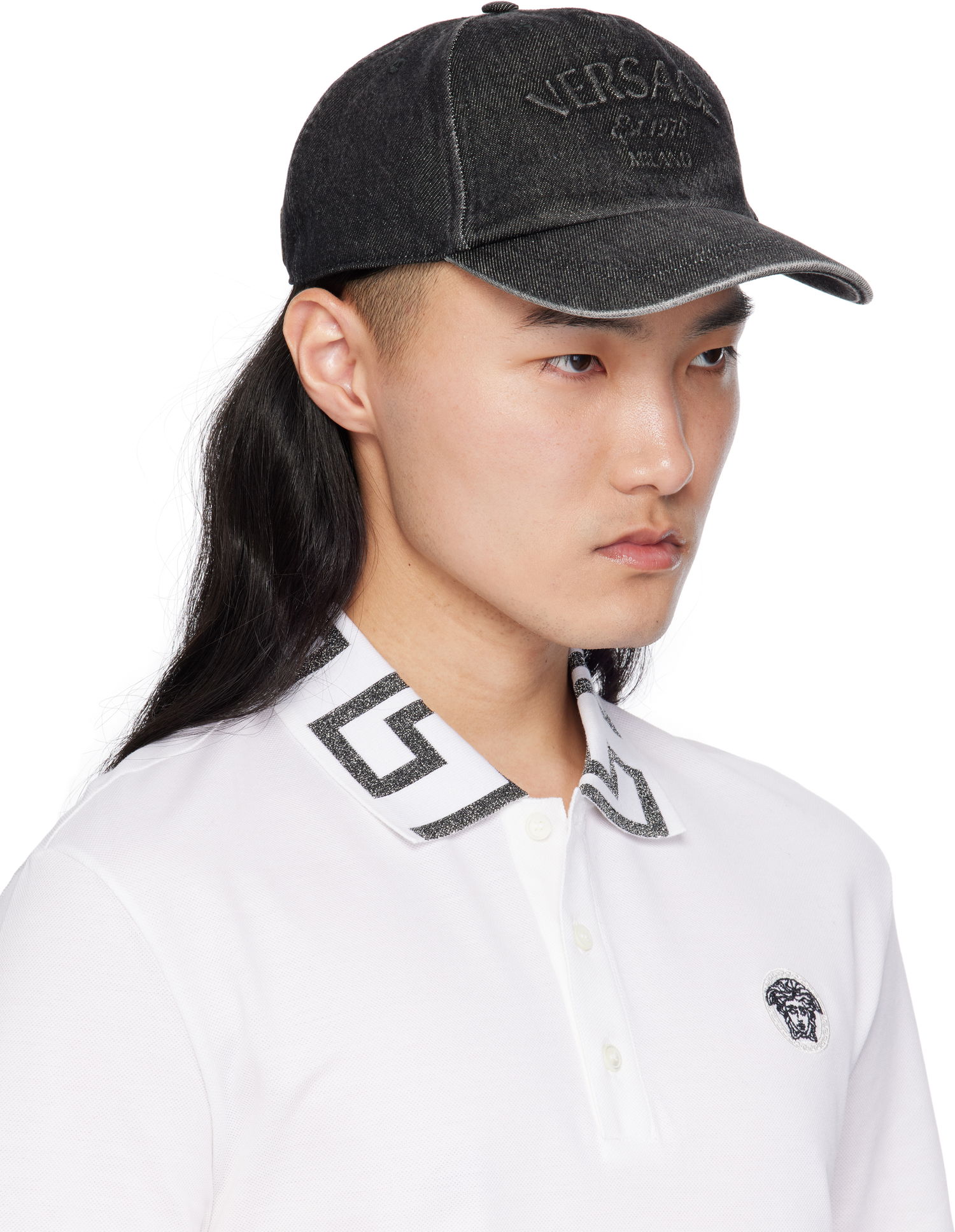 Kapa Versace Versace Embossed Denim Baseball Cap Črna | 1010746_1A13769, 1