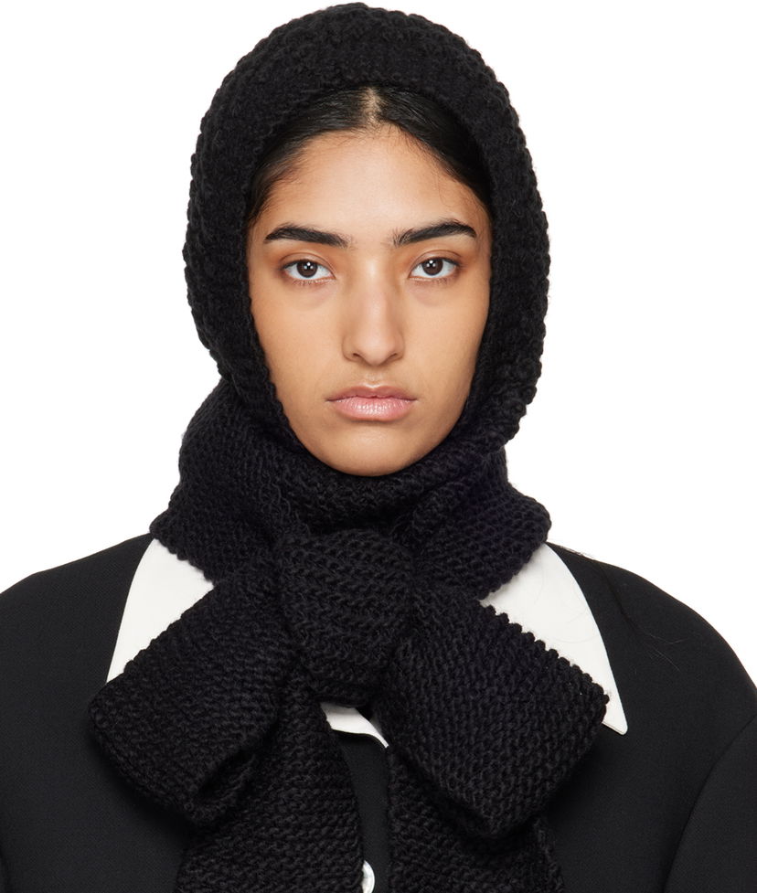 Šala SHUSHU/TONG SHUSHU/TONG Knit Bowknot Hooded Scarf Črna | MWDCAC05 ACR001