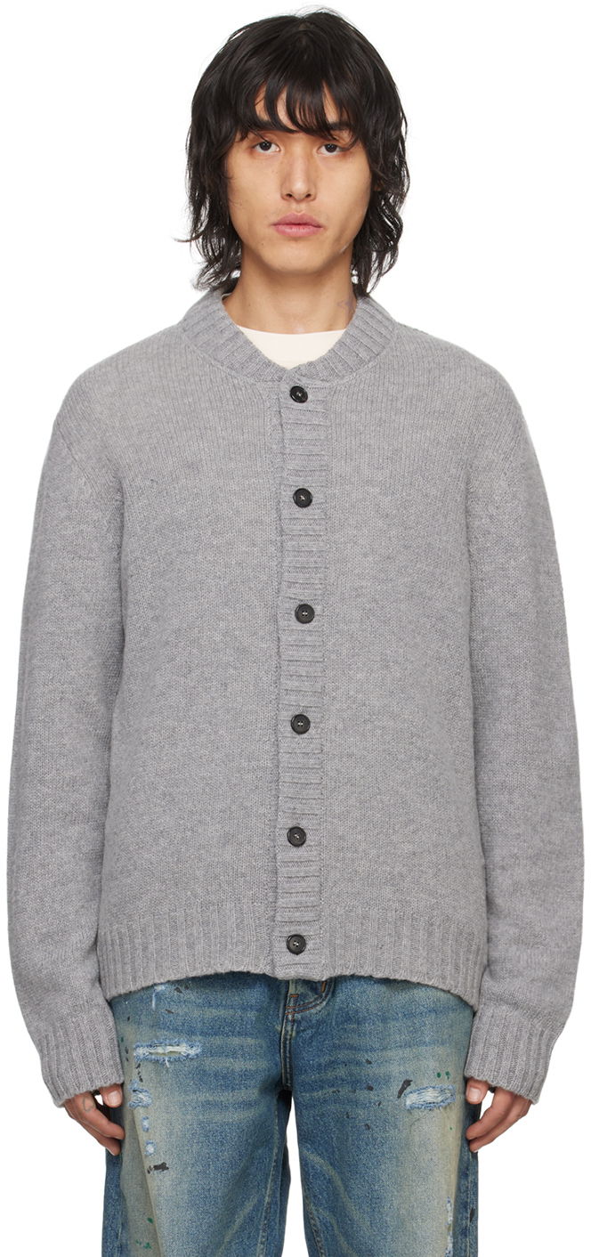 Pleteni pulover Palm Angels Curved Logo Cardigan Siva | PMHB025C99KNI0010801