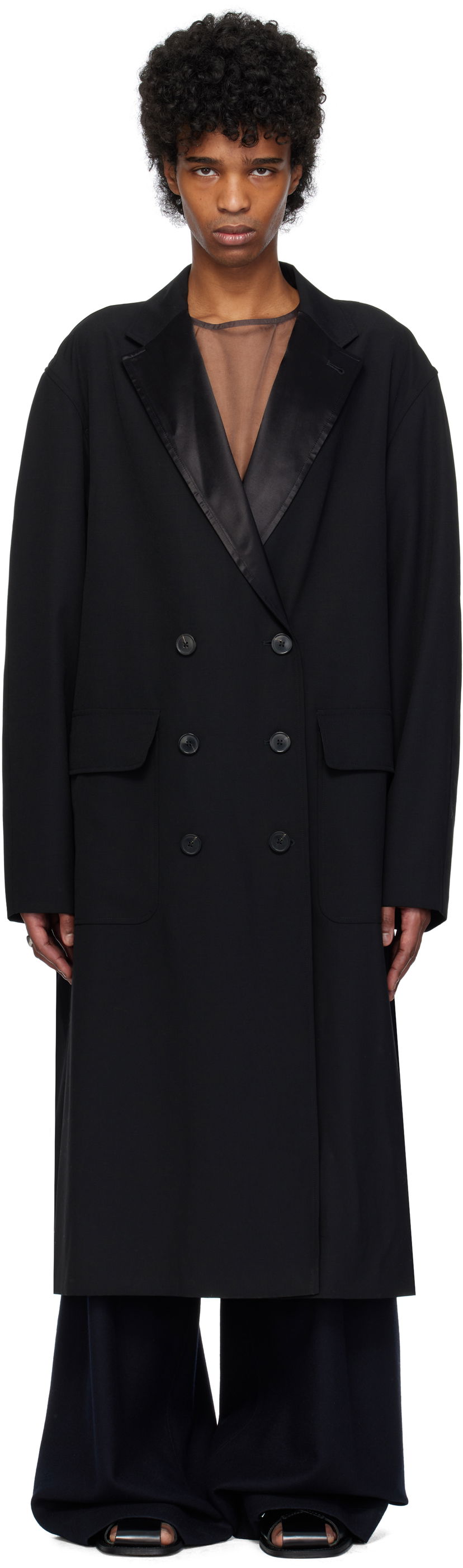 Plašči Dries Van Noten Dries Van Noten Wool Barathea Double-Breasted Coat Črna | 251-020228-1063