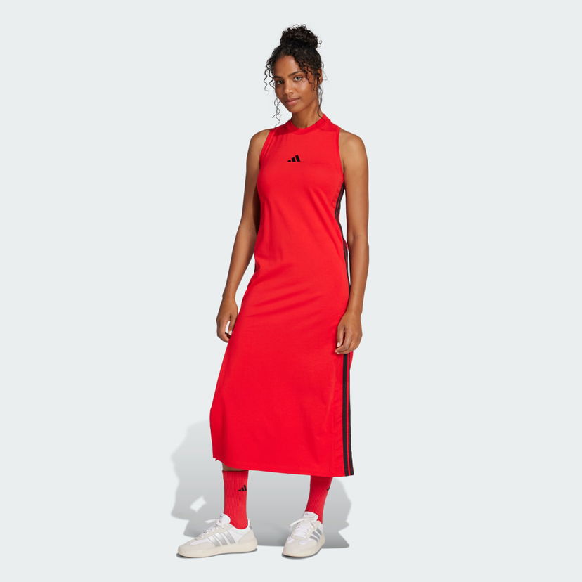 Obleke adidas Performance 3-Stripes Long Racerback Dress Rdeča | JE1206