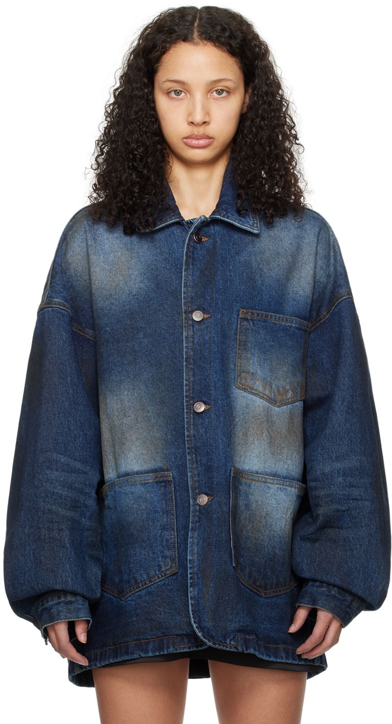 Jakna We11done We11done Smudged Denim Jacket Modra | WD-DJ0-24-319-U-BL