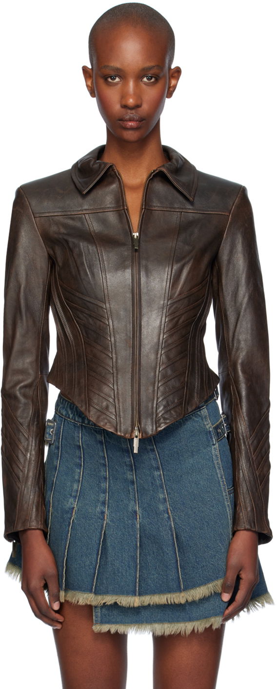 Jakna Feng Chen Wang Feng Chen Wang Seaming Leather Jacket Rjava | FWF18JK10