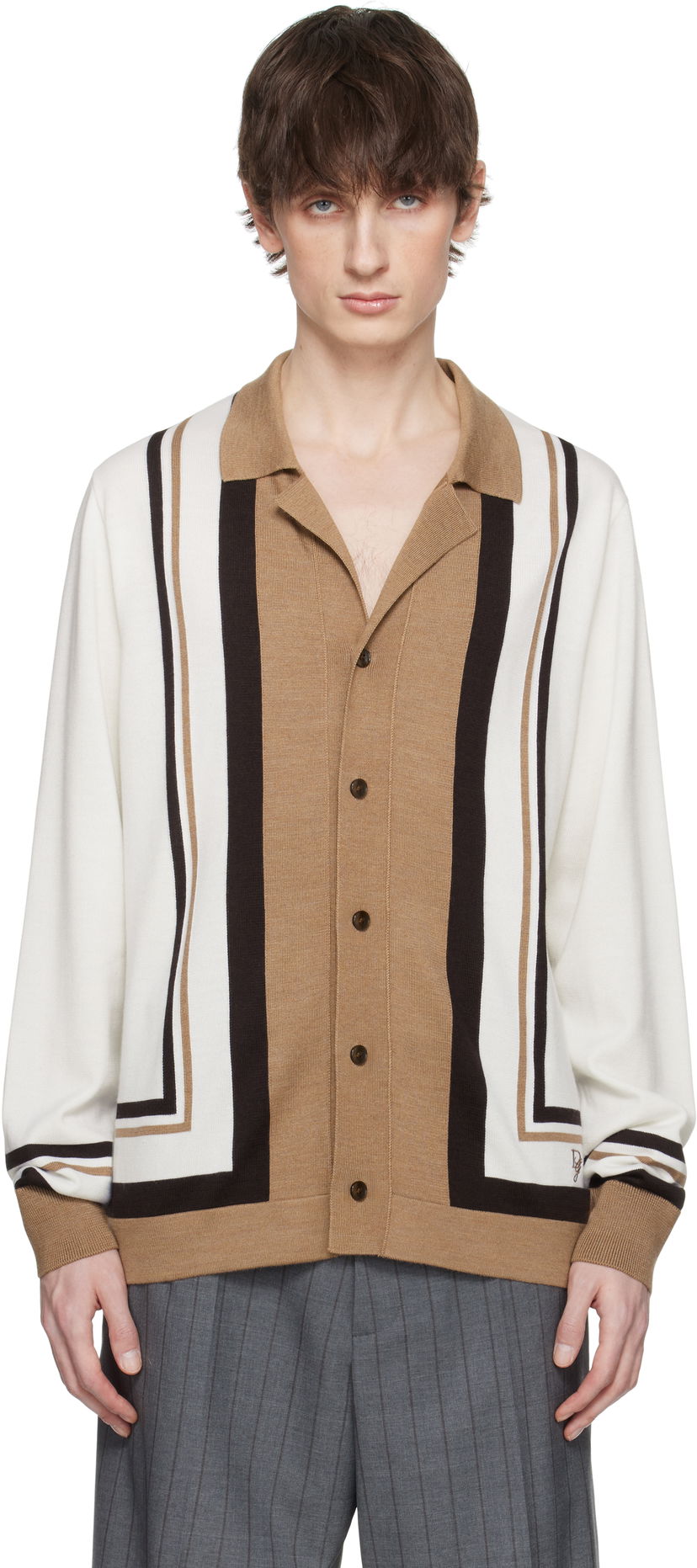 Pleteni pulover Dolce & Gabbana Dolce&Gabbana Wool DG Embroidery Cardigan Rjava | GXV35ZJFMDU