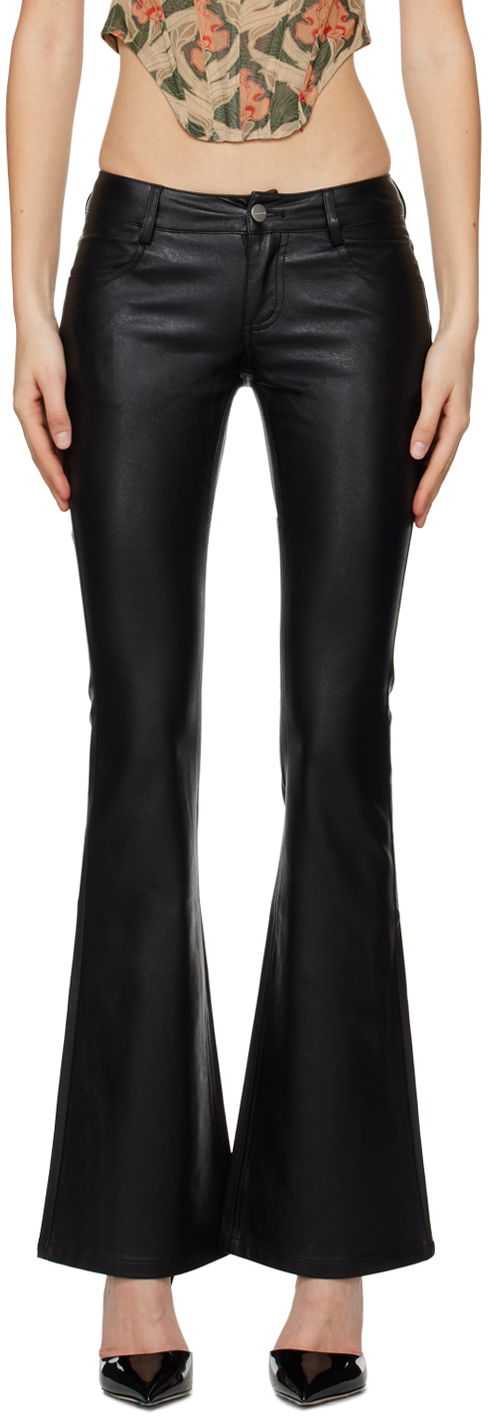 Hlače Miaou Miaou Roxy Faux-Leather Flare Pants Črna | 1027PUBLK