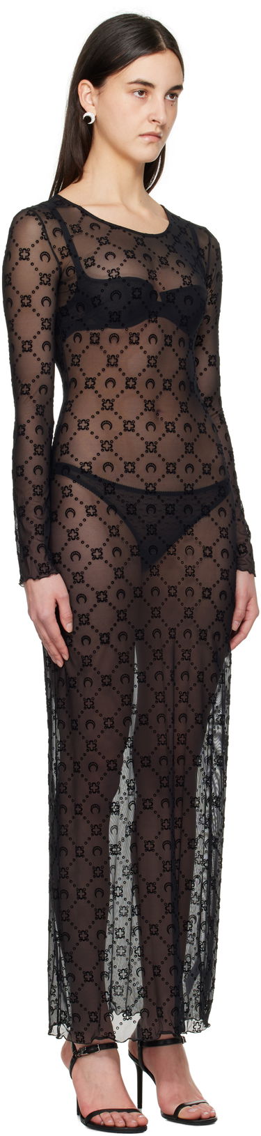 Obleke Marine Serre Marine Serre Moonogram Mesh Flock Maxi Dress Črna | WDR297B CJER0005, 1