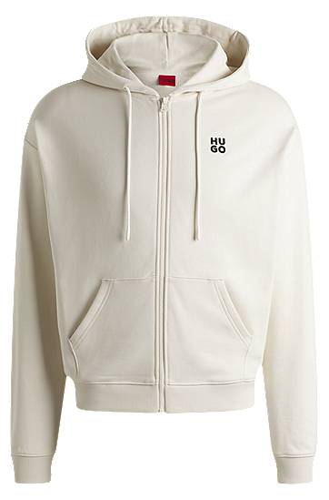 Pulover BOSS HUGO Zip-Up Hoodie with Stacked Logo Bela | 50535240, 0