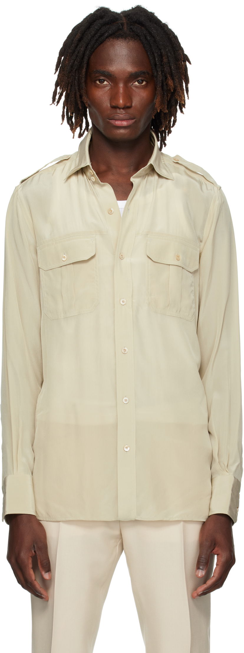 Srajce Tom Ford TOM FORD Silk Safari Shirt Bež | HMBC03-SPS86