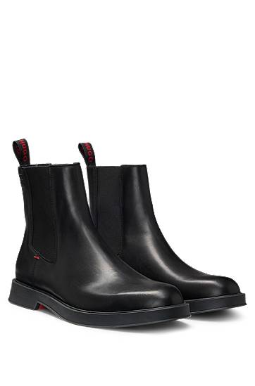 Oblačila BOSS Leather Chelsea Boots with Stacked Logo Črna | 50548489